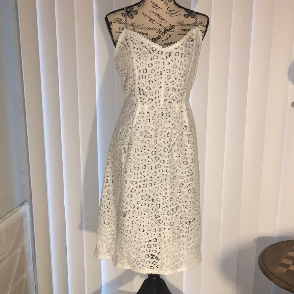 - White eyelet dress with navy & white lining. Sz Lg